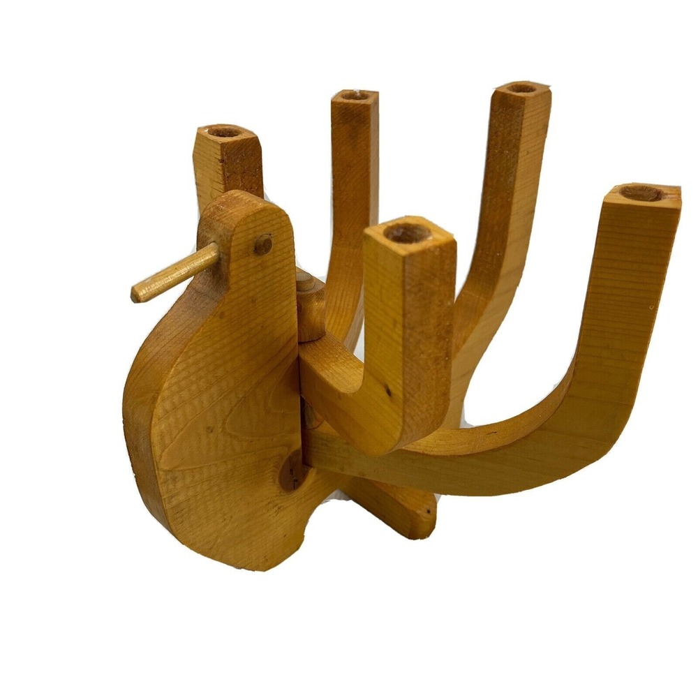 Wood Dove Bird Candle Holder Folding‎ 5 Arm 11" Mid Century Modern Vintage